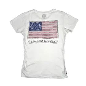 Camiseta Chrome Hearts con estampado de la bandera de EE. UU. en la espalda, en color blanco