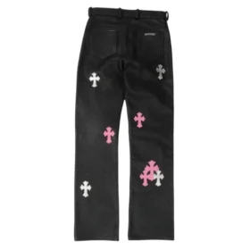 Pantalones de cuero con Cross Patch en la rodilla Fleur de Chrome Hearts