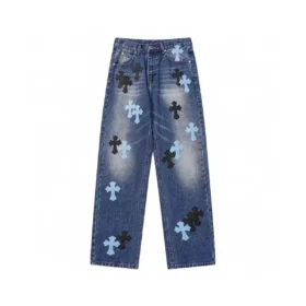 Pantalones de mezclilla con Cross Patch negro y cian de Chrome Hearts
