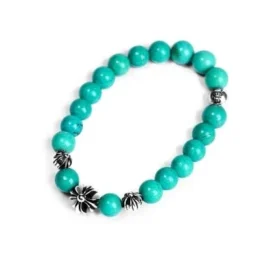 Pulseras de cuentas turquesas de 8 mm (4 cuentas de plata)