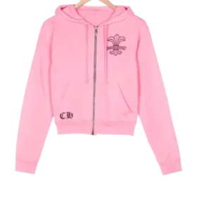 Sudadera con capucha rosa con cremallera para mujer de Chrome Hearts Sudadera con capucha rosa con cremallera para mujer de Chrome Hearts