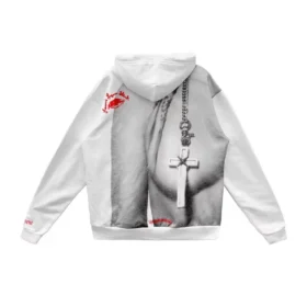 Sudadera con capucha y letras rojas con retrato de Laurie Lynn Stark de Chrome Hearts