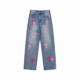 Vaqueros con logo de cruz rosa de Chrome Hearts
